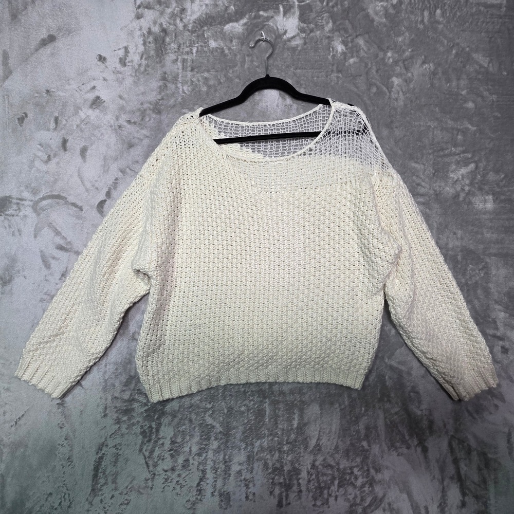 Oak Fort Cream Chunky Knit Mesh Shoulder Sweater Womens Medium